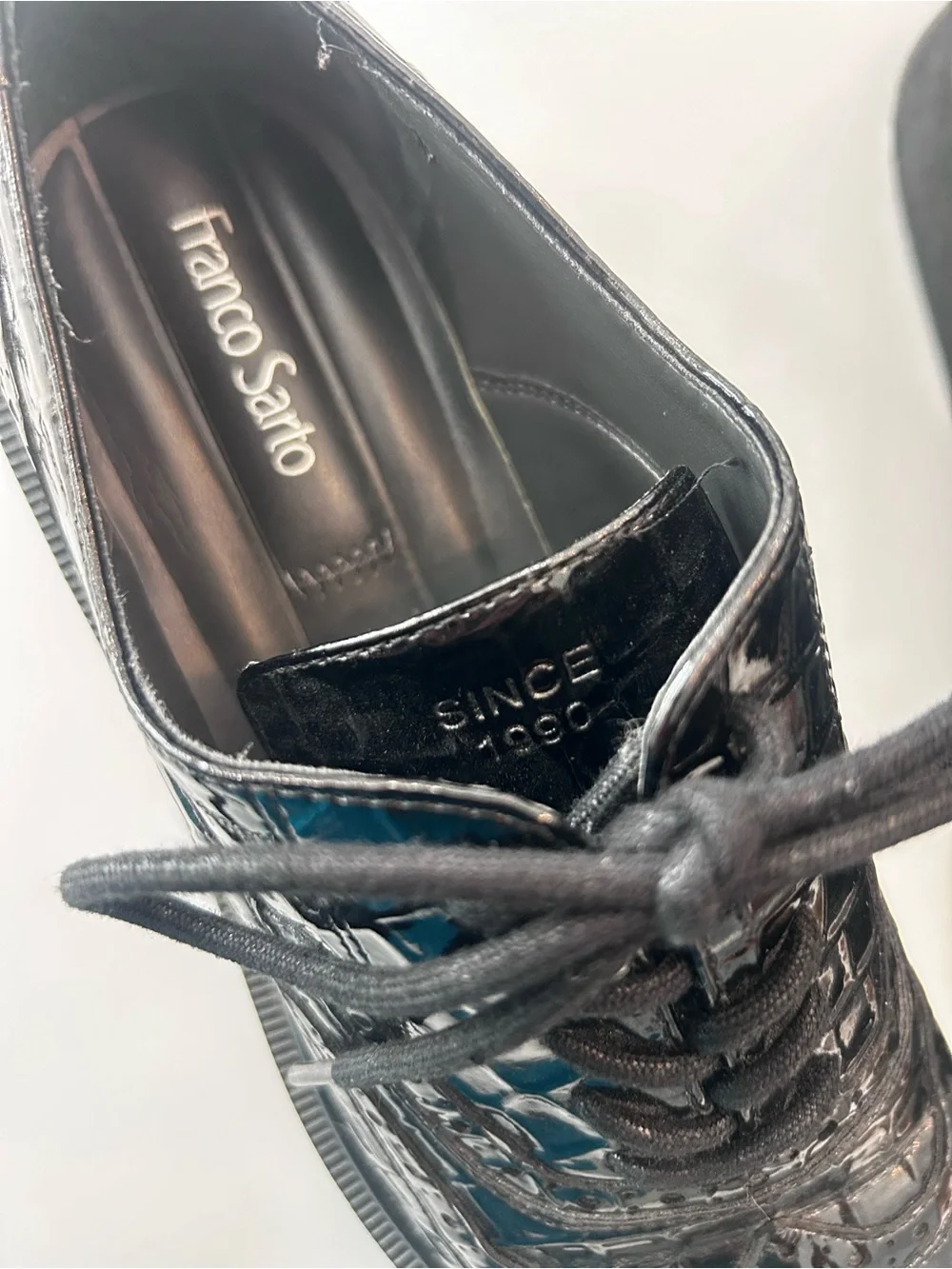 Franco Sarto Black Croc-Embossed Derby Lace-Up Shoes